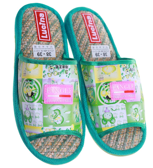 Zielone materiałowe kapcie damskie /G8-1 17592 T2-5/