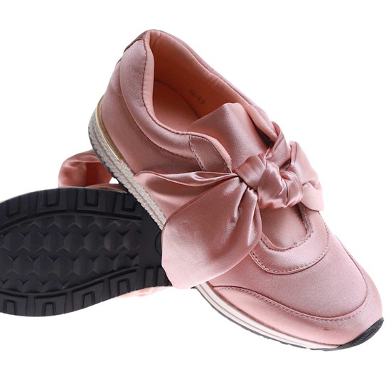 Wsuwane różowe damskie sneakersy z kokardą /F8-3 H2 17508 W054/