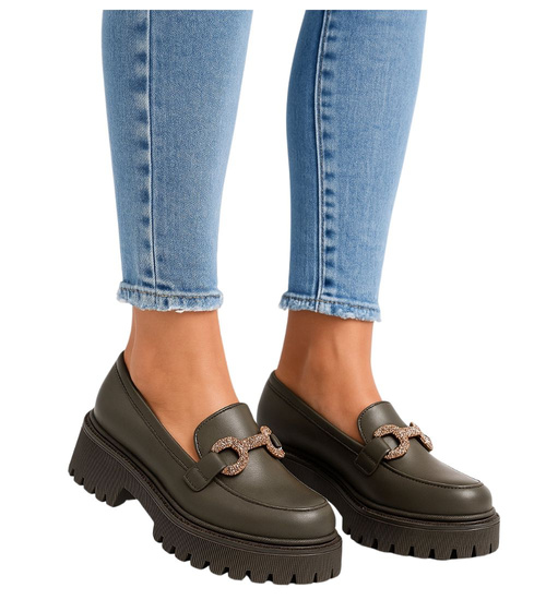 Damskie półbuty na platformie Zielone /E6-1 15488 T336/