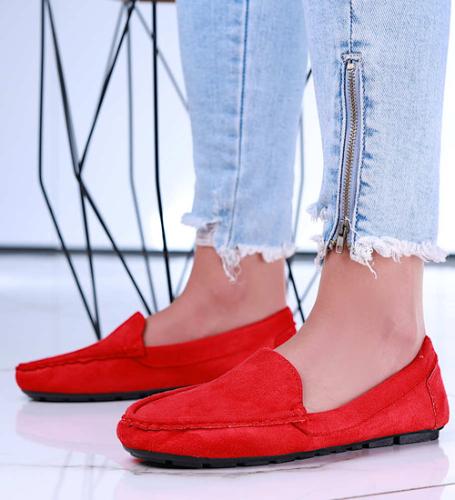 Czerwone zamszowe półbuty balerinki lordsy /F9-2 15628 T187/