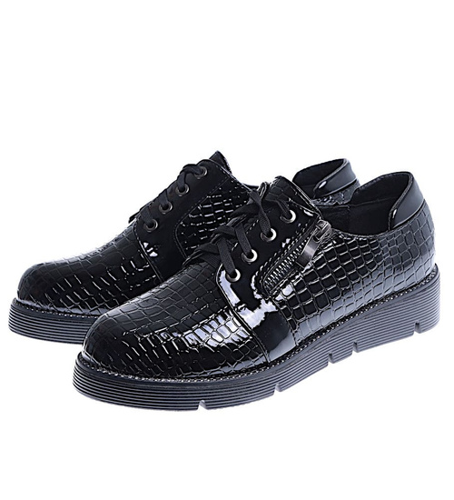 Czarne wiązane dziewczęce półbuty /D7-2 14966 T039/