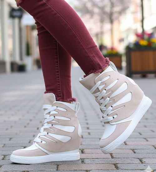 Biało beżowe trampki sneakersy na koturnie Seastar /G6-2 14902 T937/