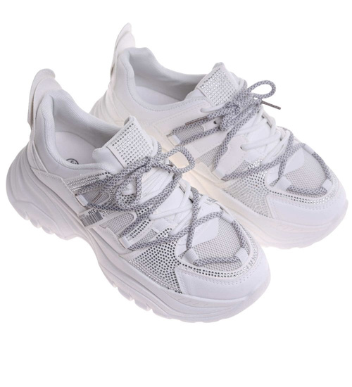 Białe damskie buty sportowe na platformie /F7-3 18192 T203/