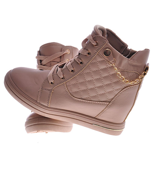 Beżowe sneakersy damskie na koturnie /F8-3 12771 T796/