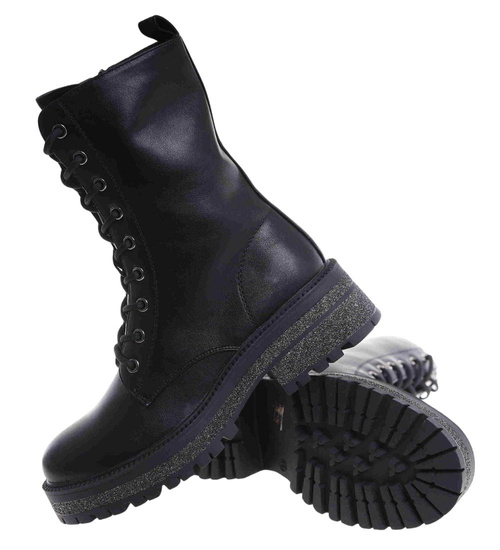 Czarne zimowe ocieplane botki glany /G12-1 18537 G384/