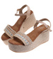 Beżowe sandały damskie na koturnie i platformie /C3-3 17931 G2/