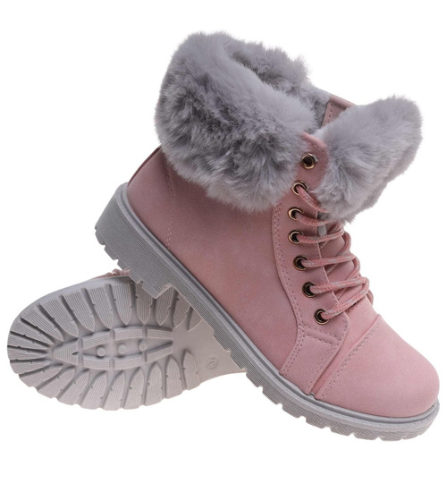 Zimowe botki trapery z futerkiem Różowe /C1-2 18279 T244/