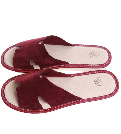 Skórzane domowe klapki kapcie fioletowe /G2-1 13380 S194/