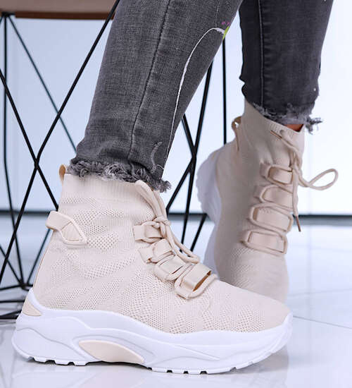 Wsuwane wysokie beżowe trampki damskie na platformie /F8-3 15694 T144/