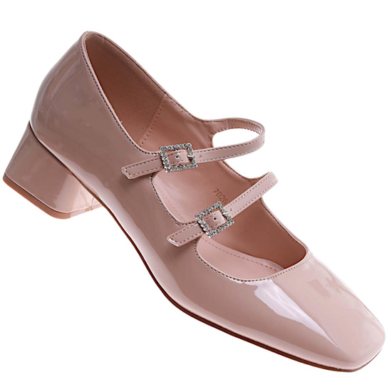 Beżowe czółenka z paskiem na niskim obcasie ost498