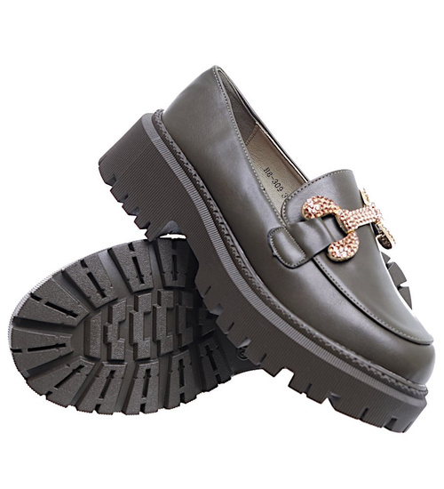 Damskie półbuty na platformie Zielone /E6-1 15488 T336/