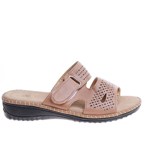 Khaki damskie klapki na płaskim obcasie /G9-2 16116 T280/