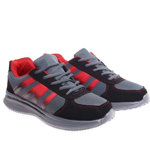Wiązane czarno czerwone buty sportowe /B3-1 18039 T299/