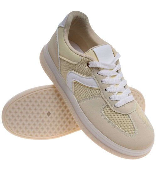 Wiązane snekaersy damskie żółte pastelowe /E1-1 18825 G455/