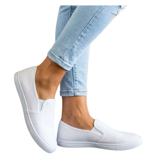Białe materiałowe tenisówki slip on /C5-2 17772 T280/