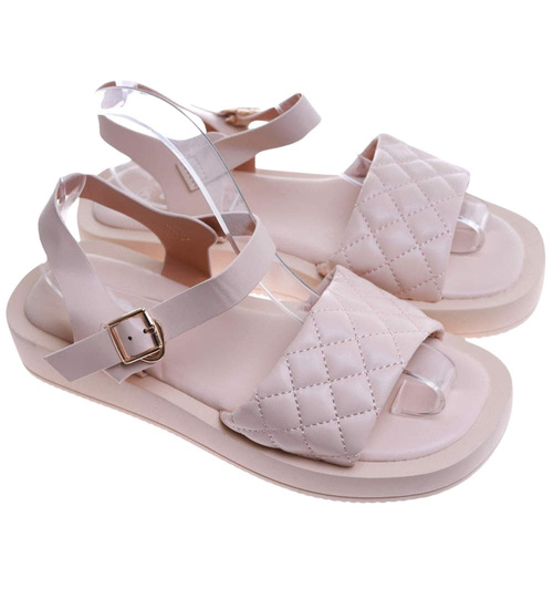 Beżowe sandały damskie na platformie /F4-3 17554 T130/