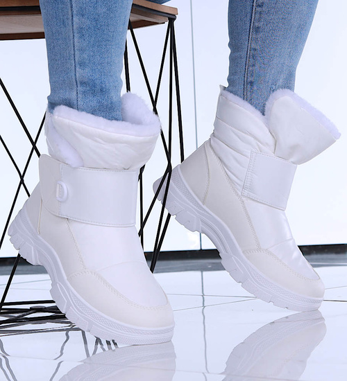 Białe śniegowce damskie na platformie z futerkiem /D7-1 15432 T436/