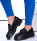 Czarne półbuty loafersy na niskiej platfomie /G2-2 14879A T485/