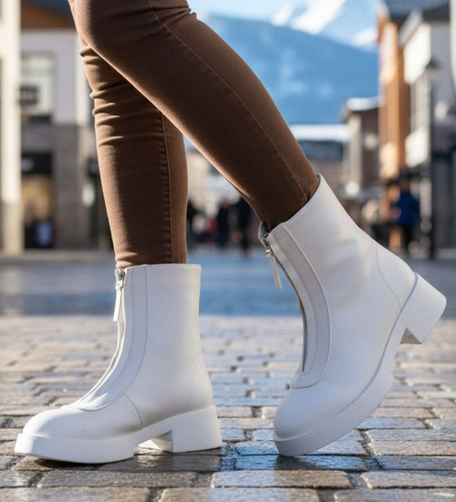 Białe botki damskie z suwakiem /B4-3 18603 T008/