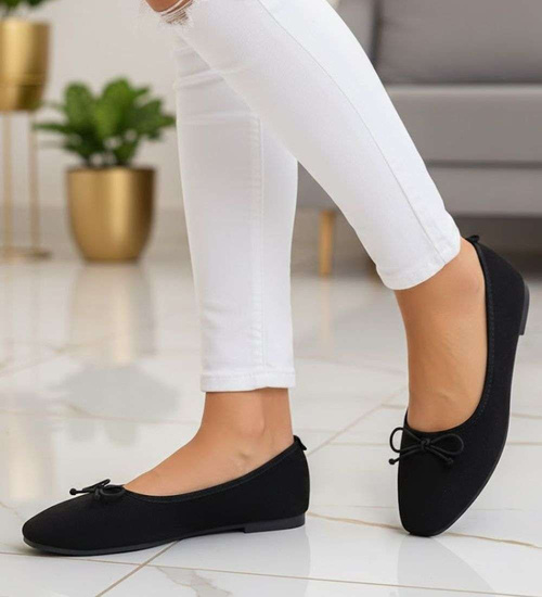Zamszowe baleriny damskie z kokardą Czarne /G7-2 17560 G133/