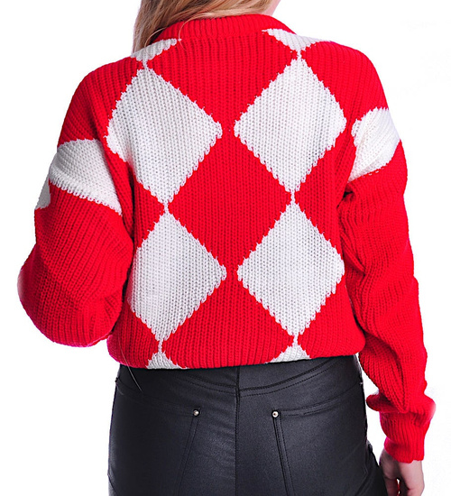 Gruby czerwono biały sweter damski /A6-1 UB434 U1391/