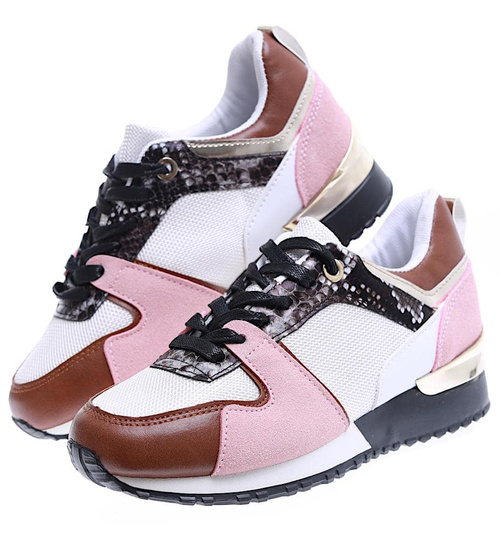 Sznurowane biało różowe buty sportowe /D9-3 15773 T283/