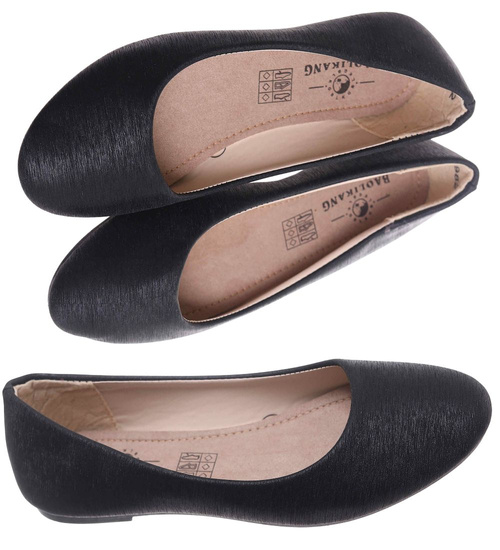 Baleriny damskie czarne błyszczące /G2-2 17820 T183/