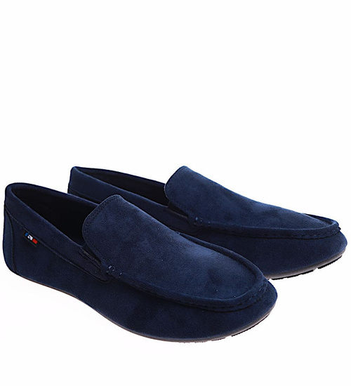 Wsuwane granatowe półbuty mokasyny z zamszu /F2-2 16629 S494/