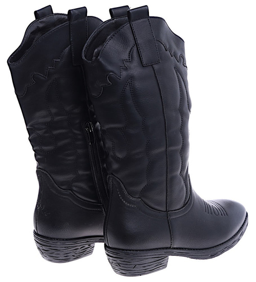 Damskie czarne kowbojki ocieplane na niskim obcasie /F3-2 14818 S296/