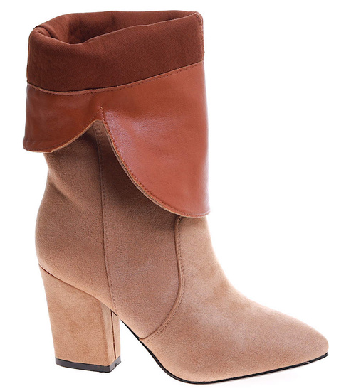 Klasyczne beżowe kozaki na obcasie z zamszu /C5-3 16896 G483 +H2/