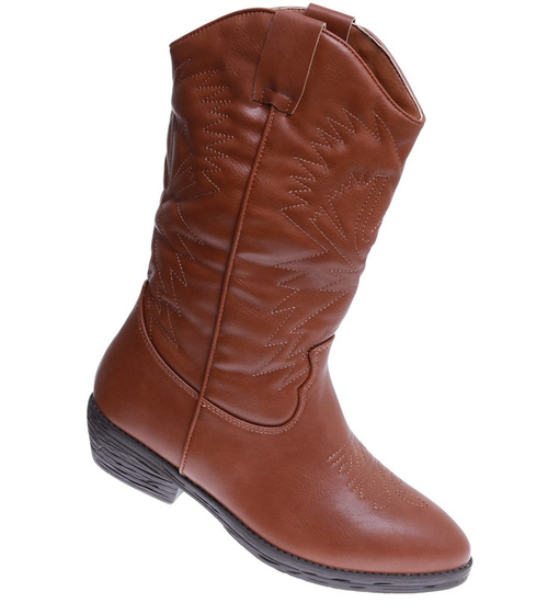 Klasyczne camelowe kozaki kowbojki z ociepleniem /F7-2 15219 T296/