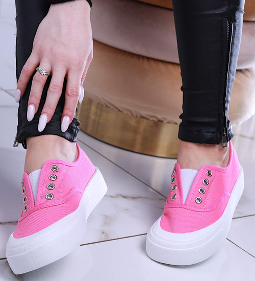 Różowe wsuwane trampki na platformie /F3-3 14075 S260/