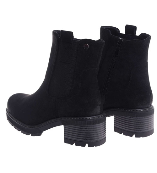 Zimowe botki damskie na obcasie klocku /A10-1 18525 T388/