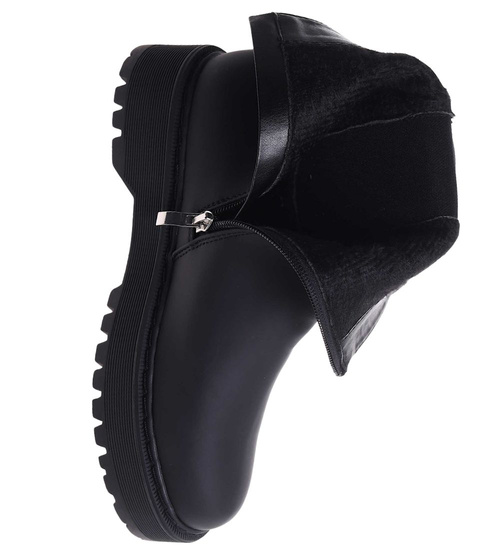 Czarne matowe dziewczęce botki ocieplane /G11-3 18376 T188/