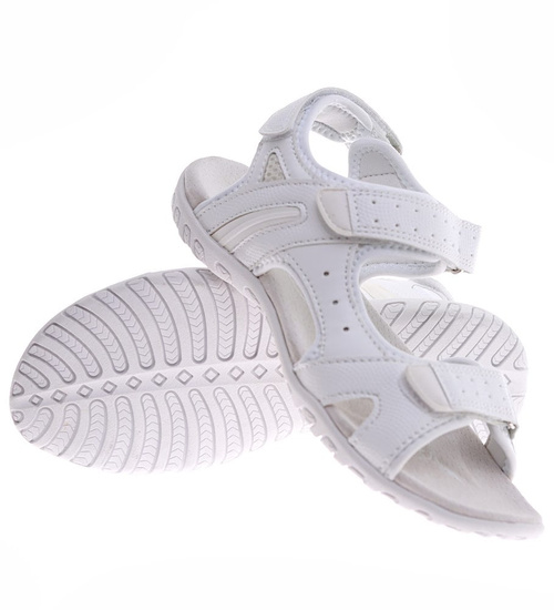 Białe sportowe sandały damskie na płaskim obcasie /E9-3 16467 T346/