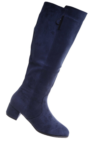 Granatowe ocieplane kozaki damskie na niskim obcasie /B4-1 18459 T582/