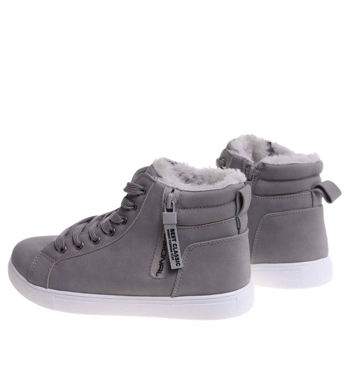 Szare zimowe trampki z futerkiem /C4-1 18428 T319/