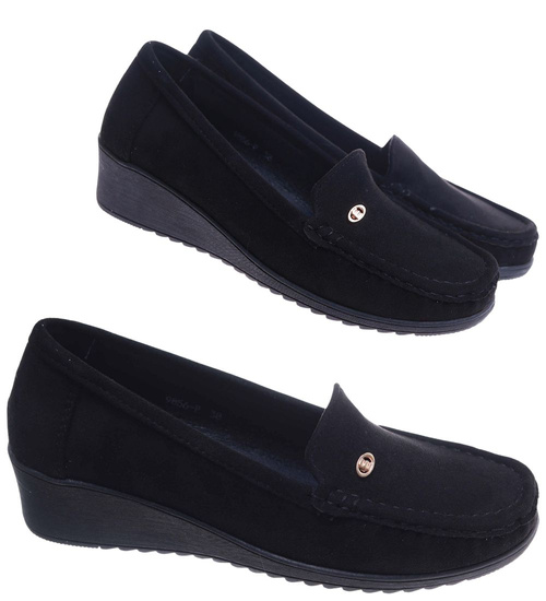 Czarne czółenka na niskim koturnie /F6-3 17666 W333/