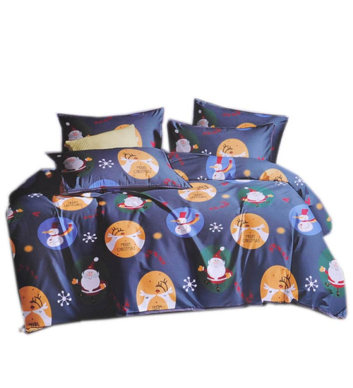 Granatowa pościel z mikołajami i reniferami 160x200 /H2-K24 12855 S454/