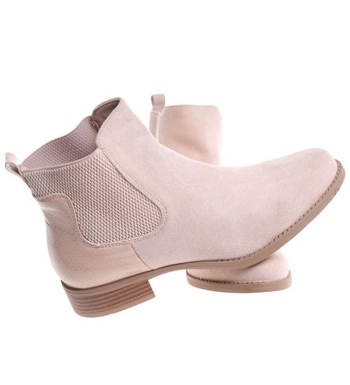 Beżowe botki damskie na płaskim obcasie wsuwane /L3-2 18507 W232/