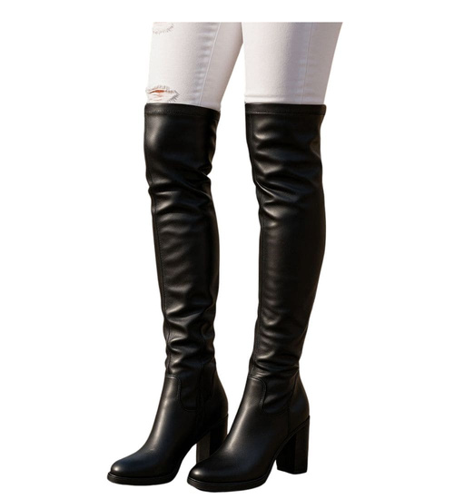 Czarne kozaki muszkieterki na obcasie /A5-2 18291 T585/