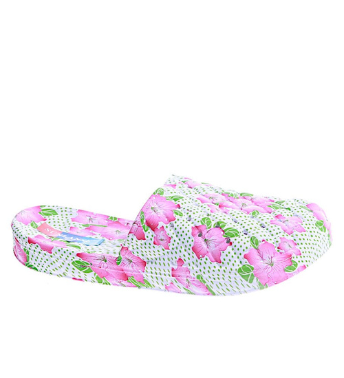 Różowo białe damskie klapki na basen /F5-1 14164 S009/
