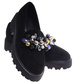 Czarne półbuty loafersy na platformie z kamieniami /A8-2 18483 T203/