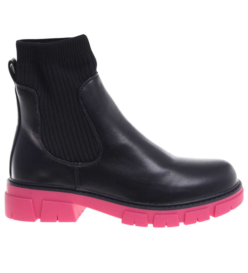 Czarno fuksjowe elastyczne dziewczęce botki ocieplane /B4-2 18340 T3/