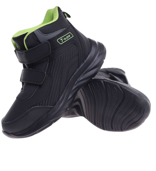 Ocieplane półbuty na rzepy Czarno zielone /E5-2 18363 T285/