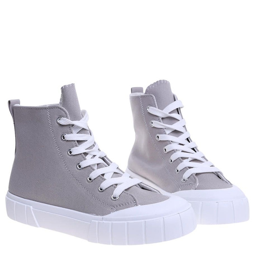 Szare wysokie trampki damskie z tkaniny /A3-2 15962 G157/