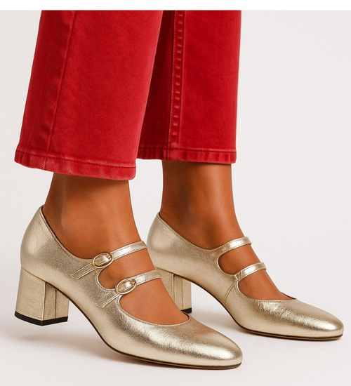 Złote czółenka damskie na słupku /D3-3 17505  W182/