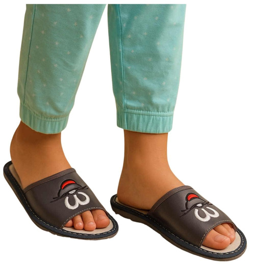 Skórzane dziecięce wsuwane klapki Szare /G9-1 8207 S182/