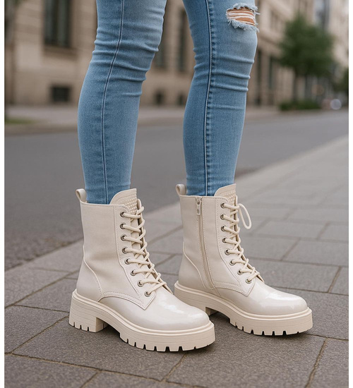 Beżowe botki trapery glany /D2-1 18208 T383/