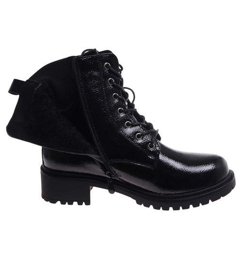 Czarne błyszczące botki trapery glany /D2-3 18380 W4/